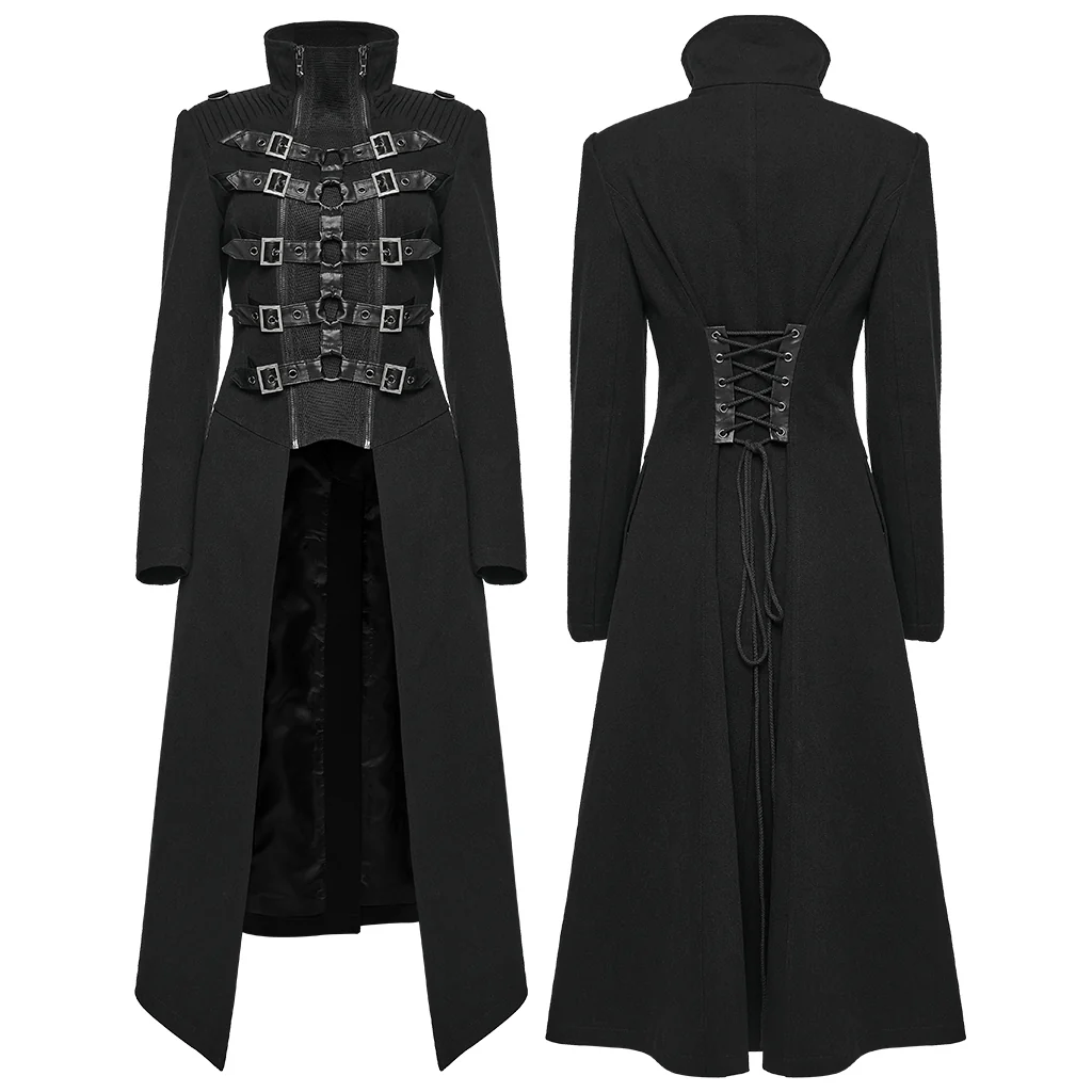 WY-1814XCF Steampunk Buckle Strap Long Gothic Punk Coat Retro Style - Image 6
