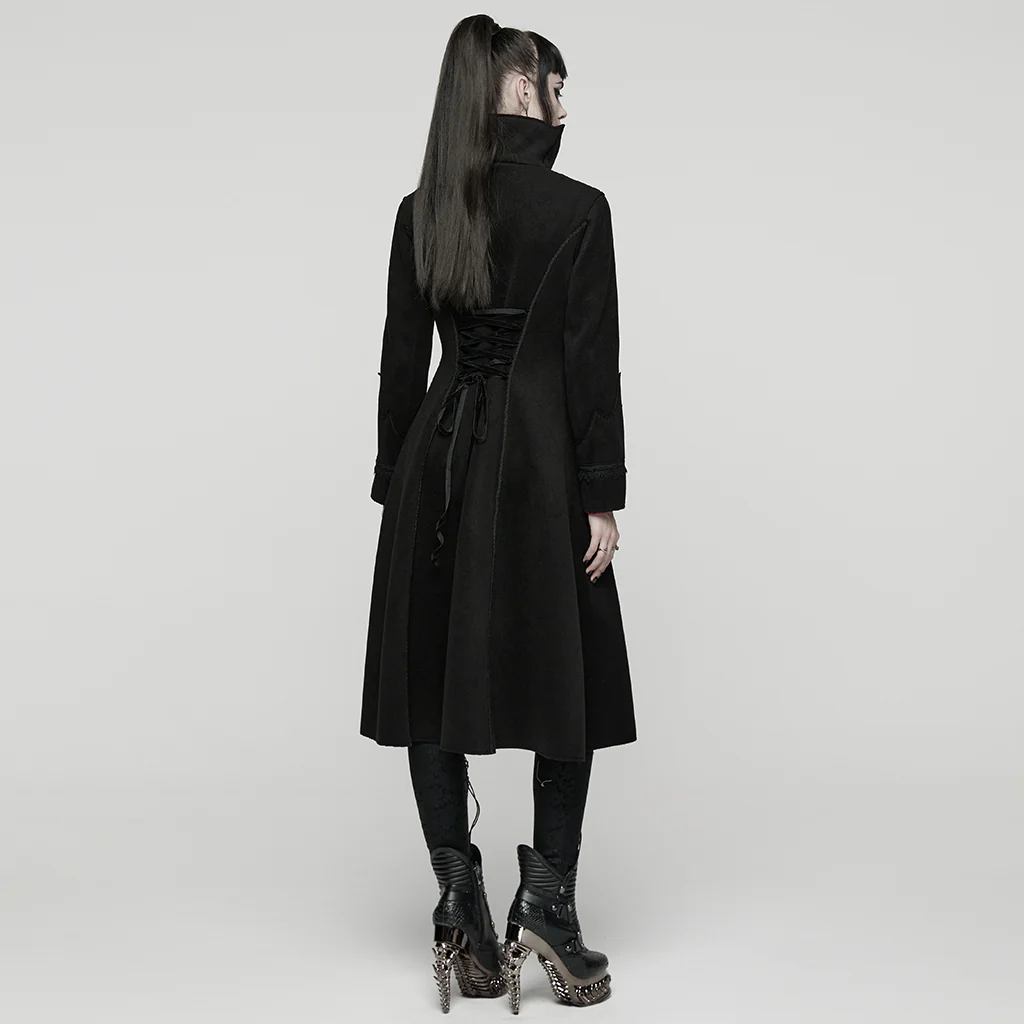 WY-1817ECF Gothic Coat Women Victorian High Collar Long Black Overcoat - Image 4
