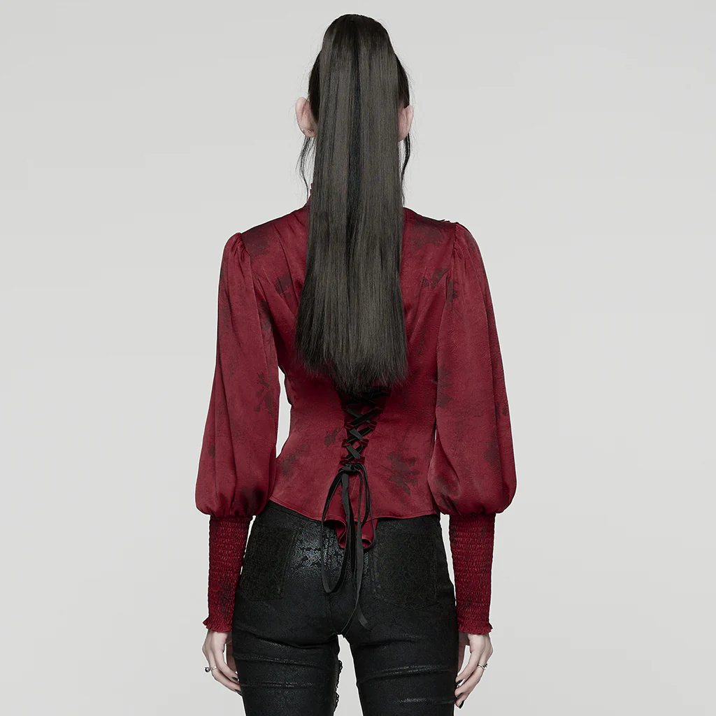 WY-1818CCF Gothic Shirt Victorian Lace Ruffle High Collar Long Sleeves Top - Image 16