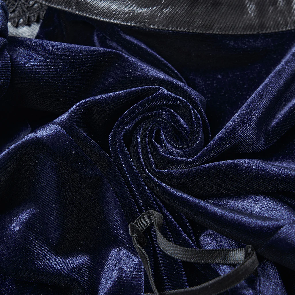 WY-1819CCF Elegant Black Velvet Lace-Up Gothic Shirt Top - Image 11
