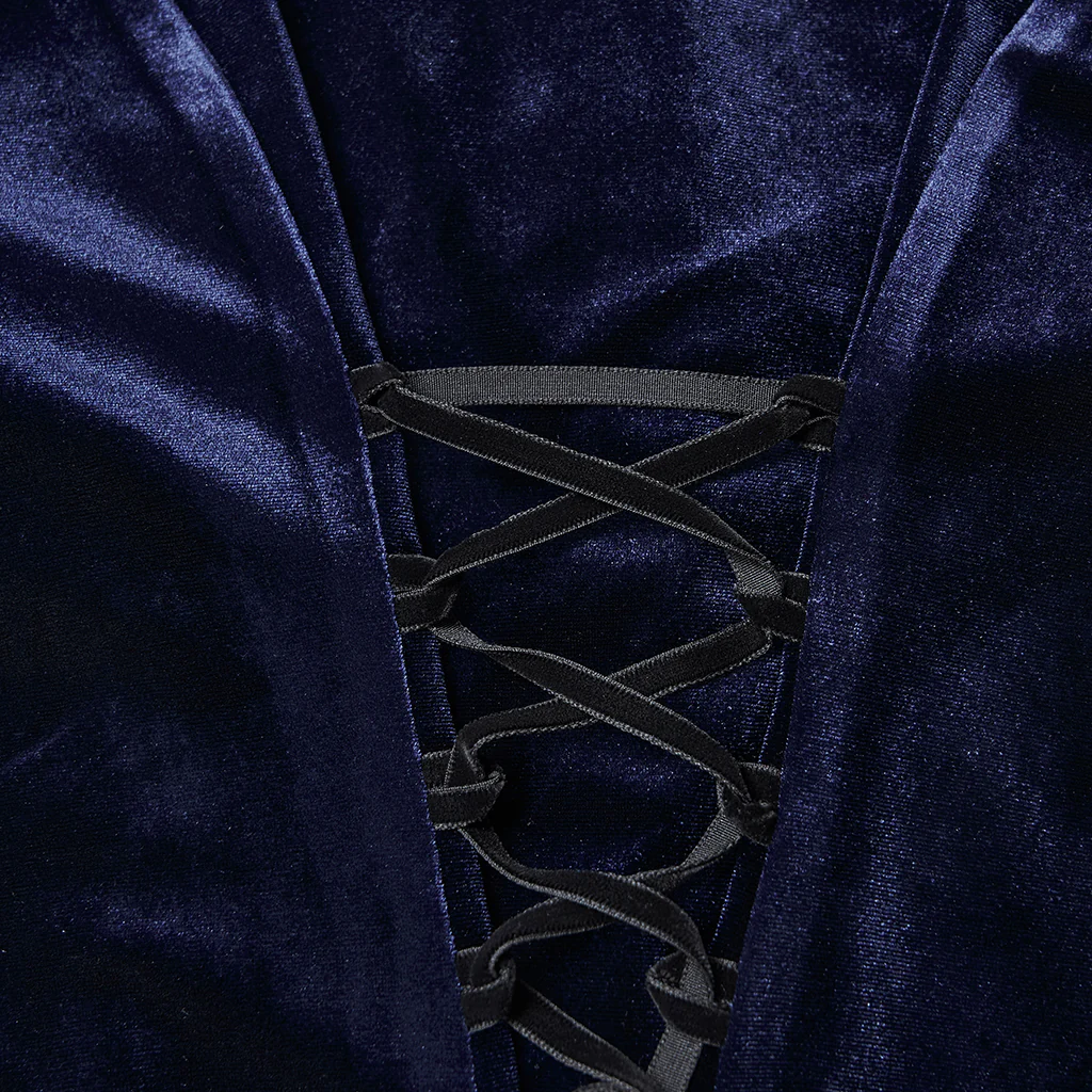 WY-1819CCF Elegant Black Velvet Lace-Up Gothic Shirt Top - Image 20