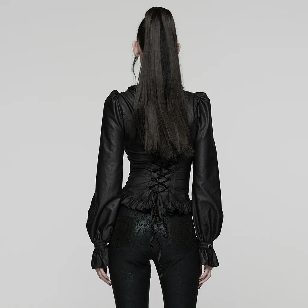 WY-1821CCF Gothic Shirts Victorian Ruffled Button-Up Blouse with High Collar - Image 4