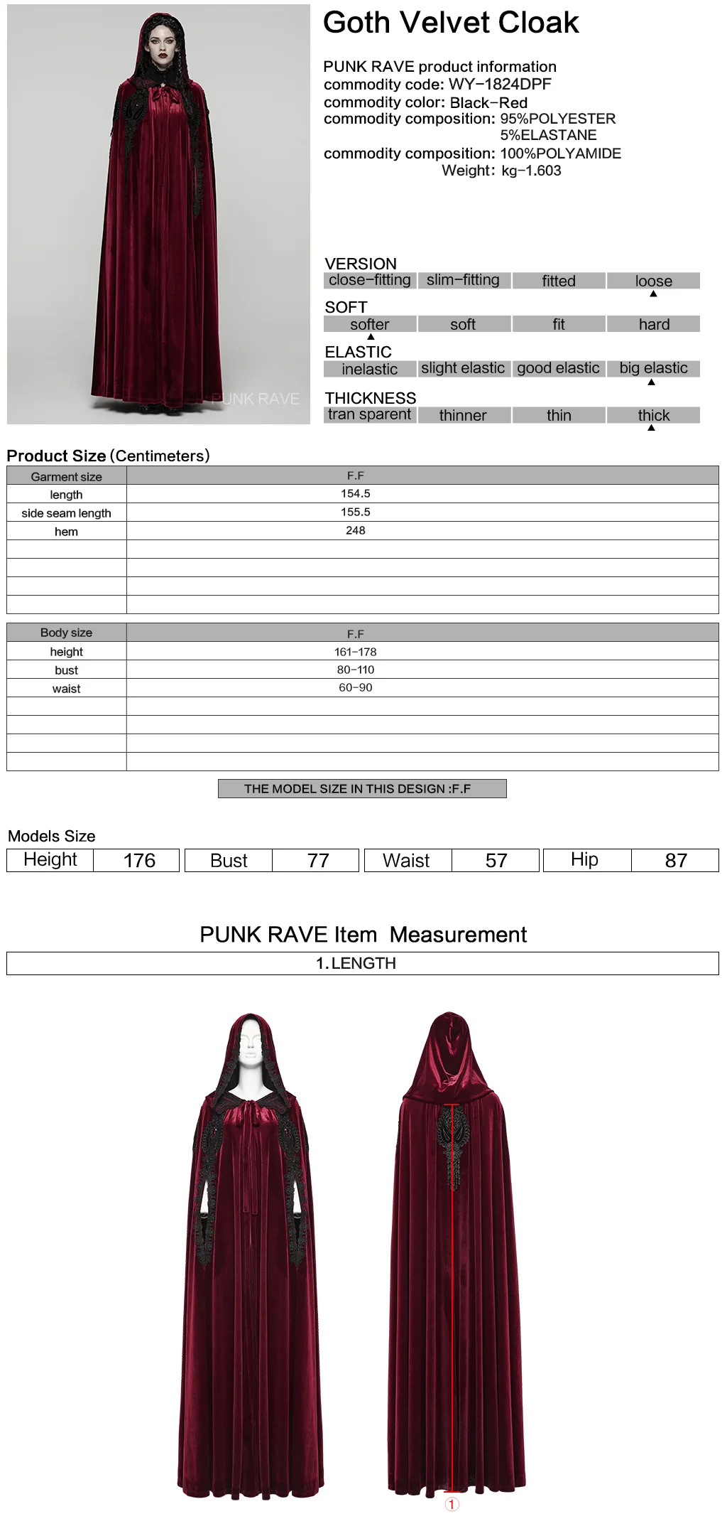 WY-1824DPF Velvet Gothic Coat with Hood and Elegant Lace Trim - Image 2