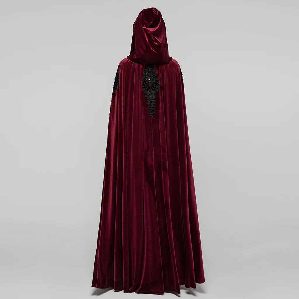 WY-1824DPF Velvet Gothic Coat with Hood and Elegant Lace Trim - Image 4