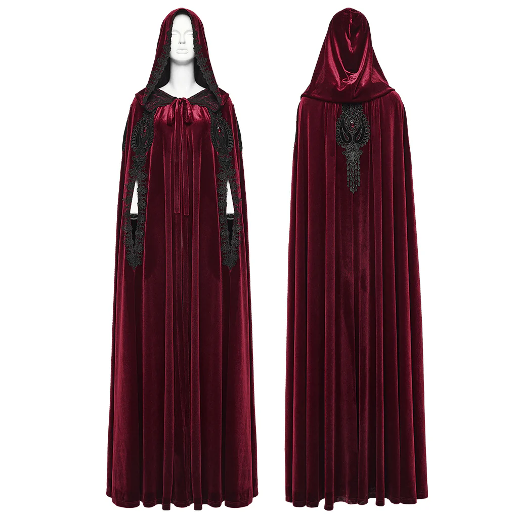 WY-1824DPF Velvet Gothic Coat with Hood and Elegant Lace Trim - Image 5