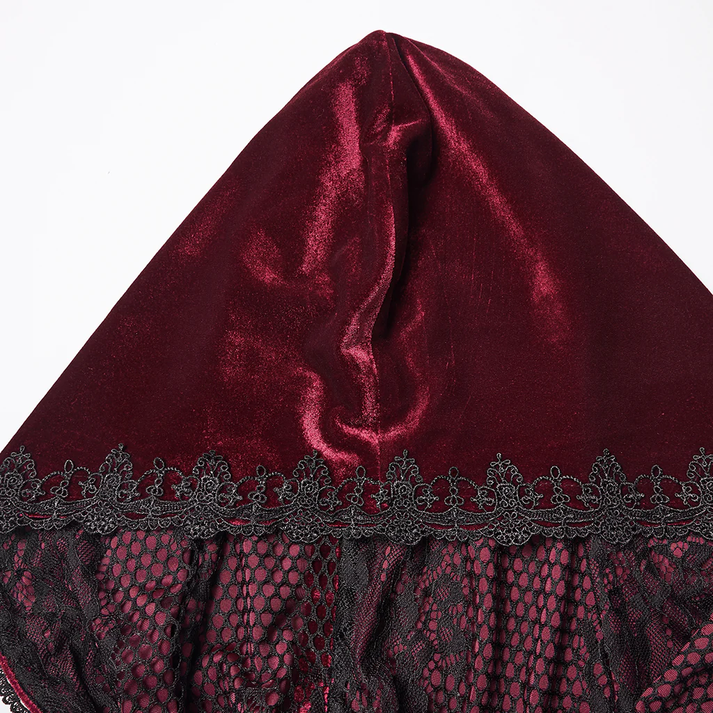 WY-1824DPF Velvet Gothic Coat with Hood and Elegant Lace Trim - Image 6