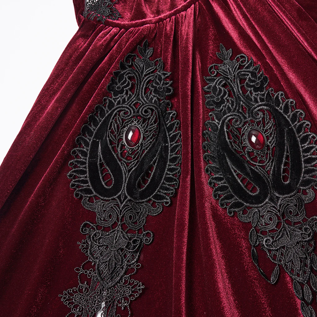 WY-1824DPF Velvet Gothic Coat with Hood and Elegant Lace Trim - Image 7