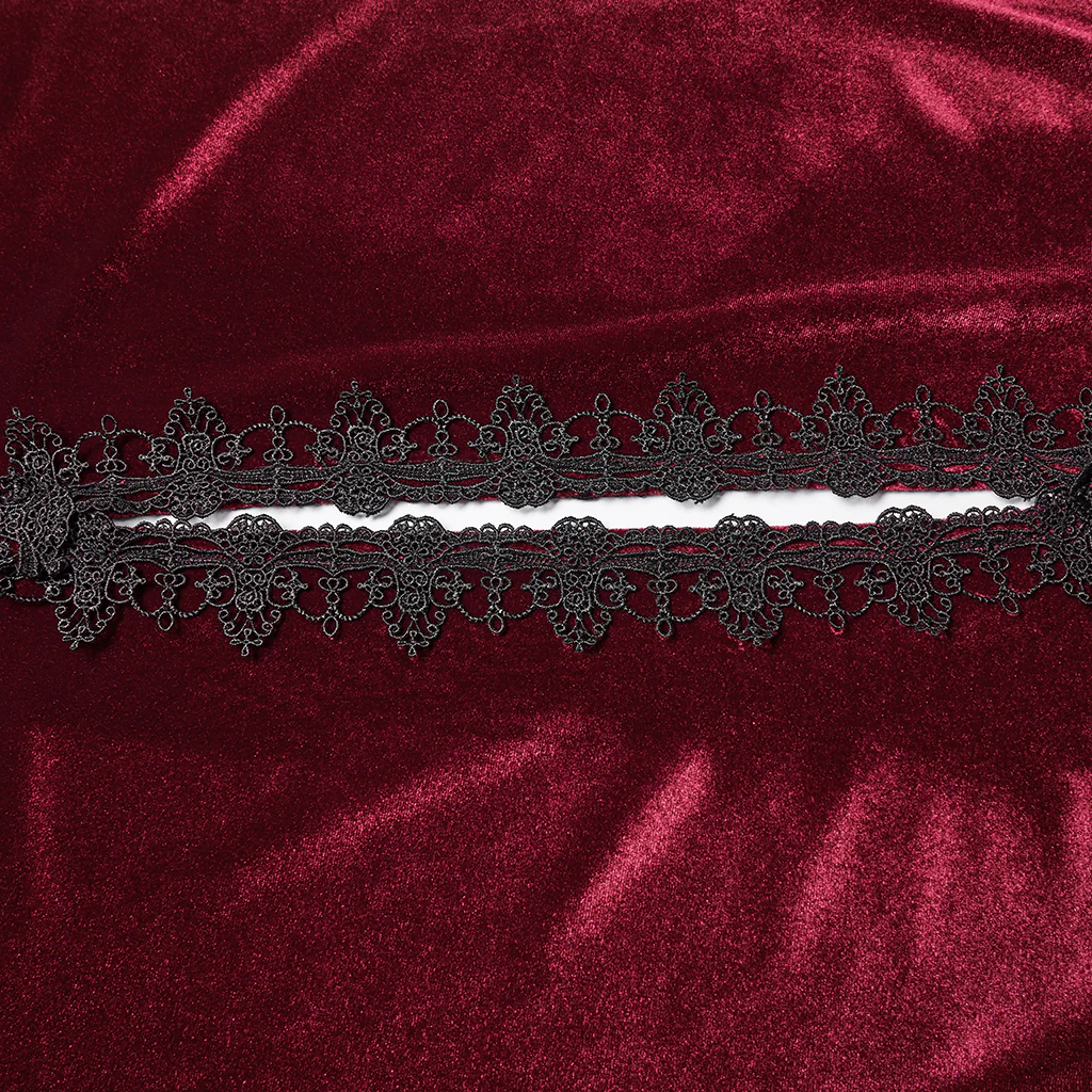 WY-1824DPF Velvet Gothic Coat with Hood and Elegant Lace Trim - Image 8