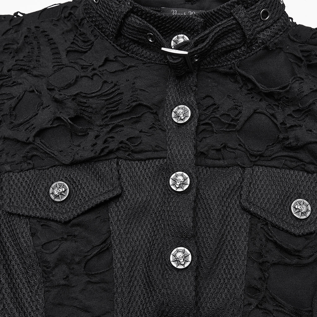 WY-1825MJF Gothic Black Cropped Punk Vests with Studded Accents and Buckle Neck - Image 8