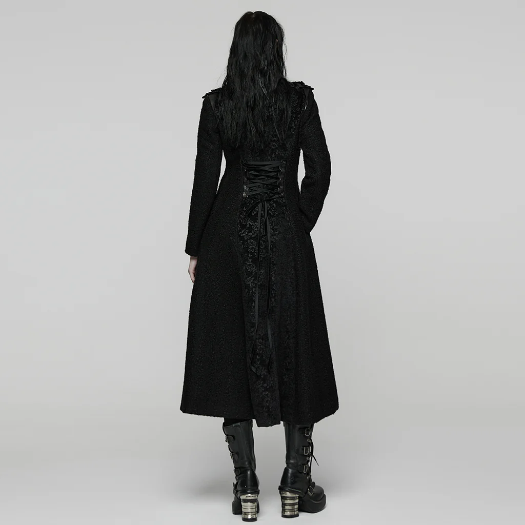 WY-1827XCF Womens Long Black Gothic Coat Victorian Military Style Jacket - Image 4
