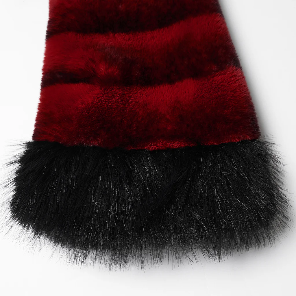 WY-1830XDF Faux Fur Punk Coat Cropped Black Red Striped Jacket - Image 7