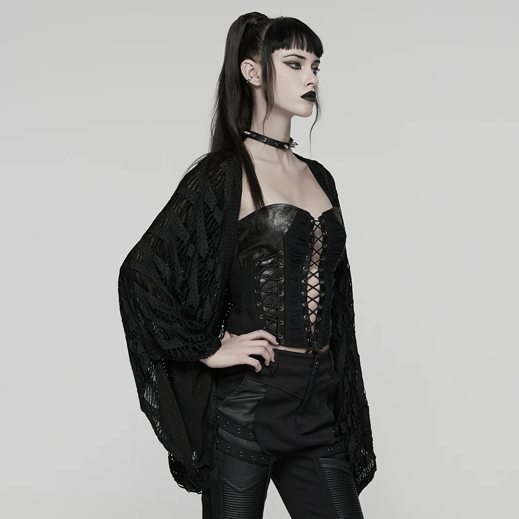 WY-1832DPF Punk Sweater Gothic Lace-Up Open Front Cardigan - Image 3