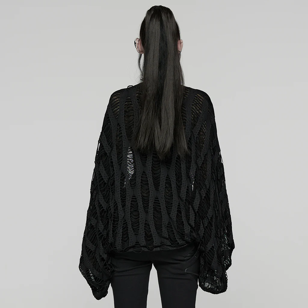 WY-1832DPF Punk Sweater Gothic Lace-Up Open Front Cardigan - Image 4