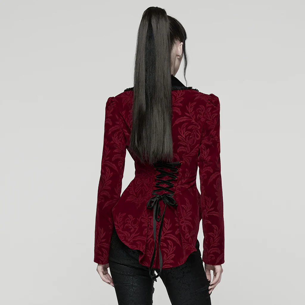 WY-1833LDF Gothic Coat Velvet Brocade Lace Up Jacket Steampunk Style - Image 13