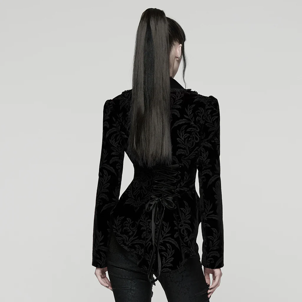 WY-1833LDF Gothic Coat Velvet Brocade Lace Up Jacket Steampunk Style - Image 4