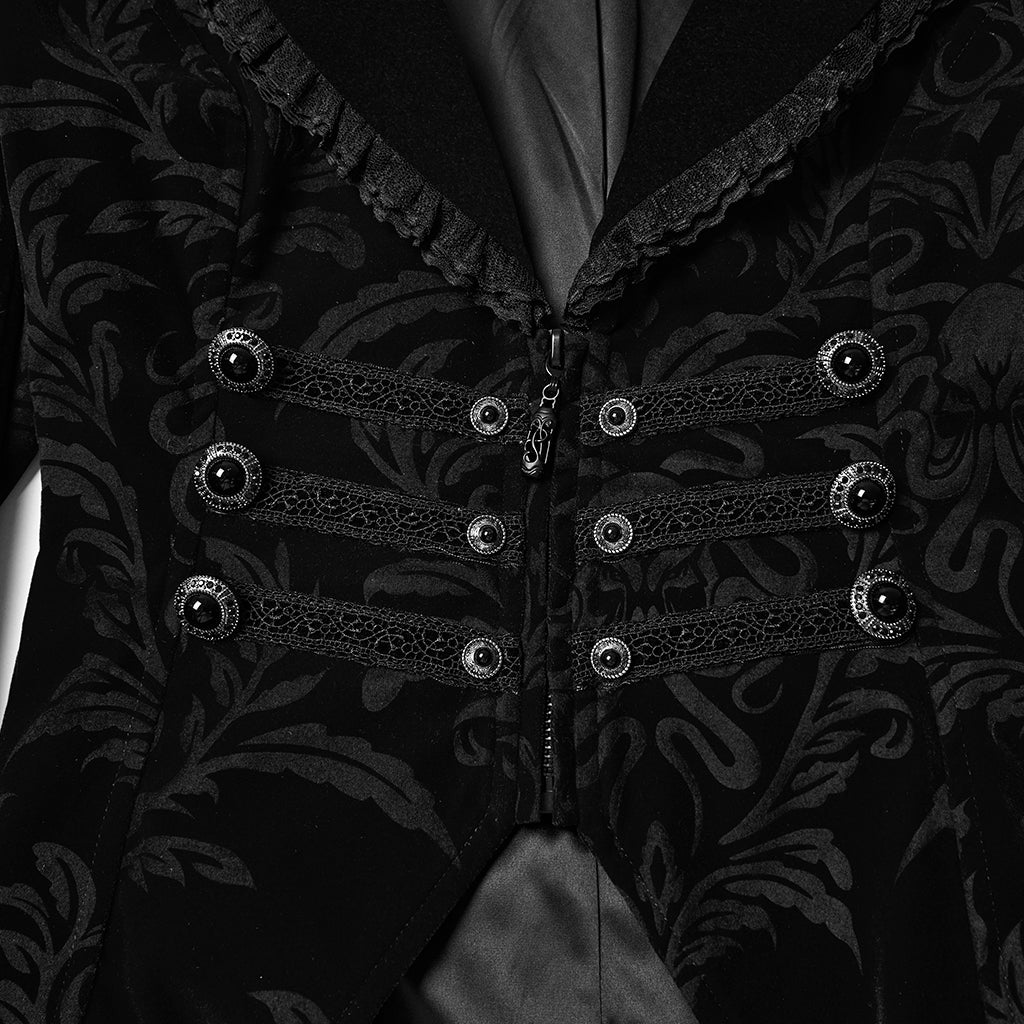 WY-1833LDF Gothic Coat Velvet Brocade Lace Up Jacket Steampunk Style - Image 7