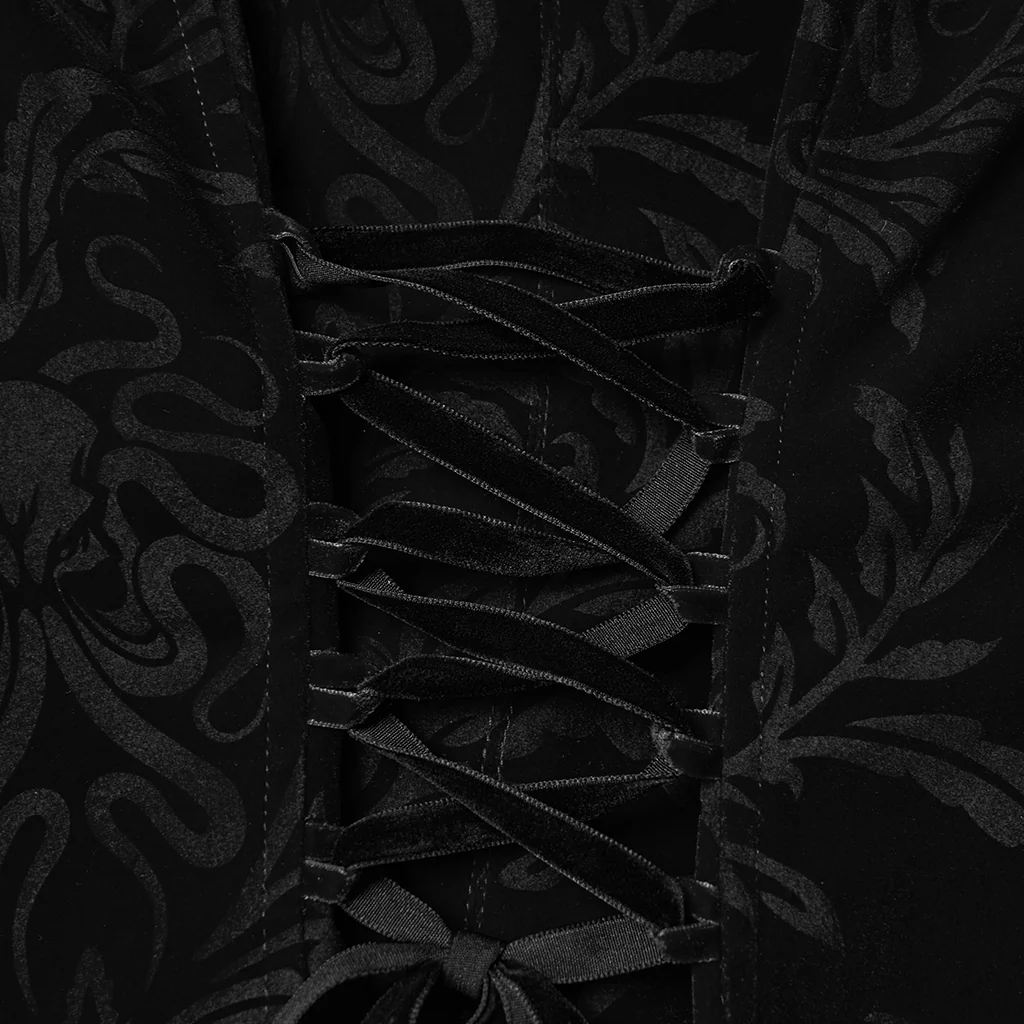 WY-1833LDF Gothic Coat Velvet Brocade Lace Up Jacket Steampunk Style - Image 9