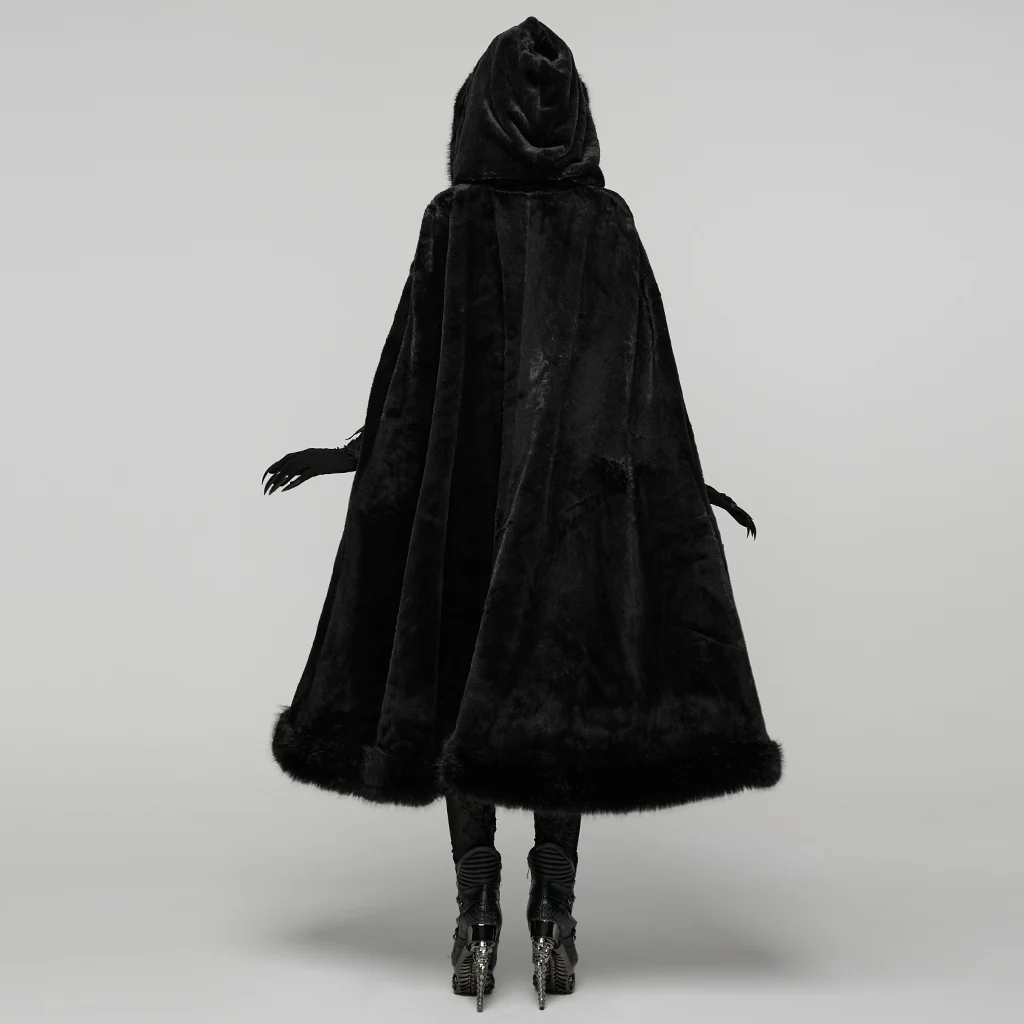 WY-1834DPF Gothic Coat Faux Fur Hooded Cape Elegant Cloak - Image 4