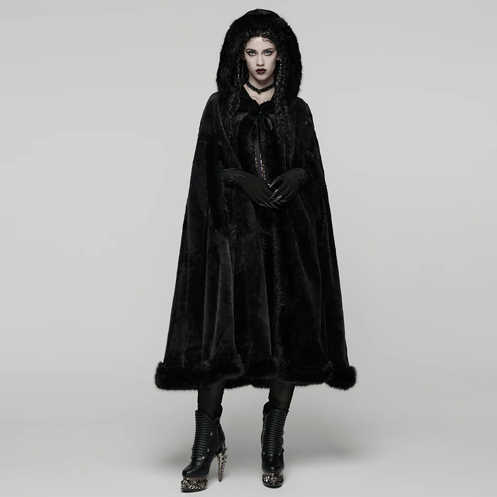 WY-1834DPF Gothic Coat Faux Fur Hooded Cape Elegant Cloak - Image 5