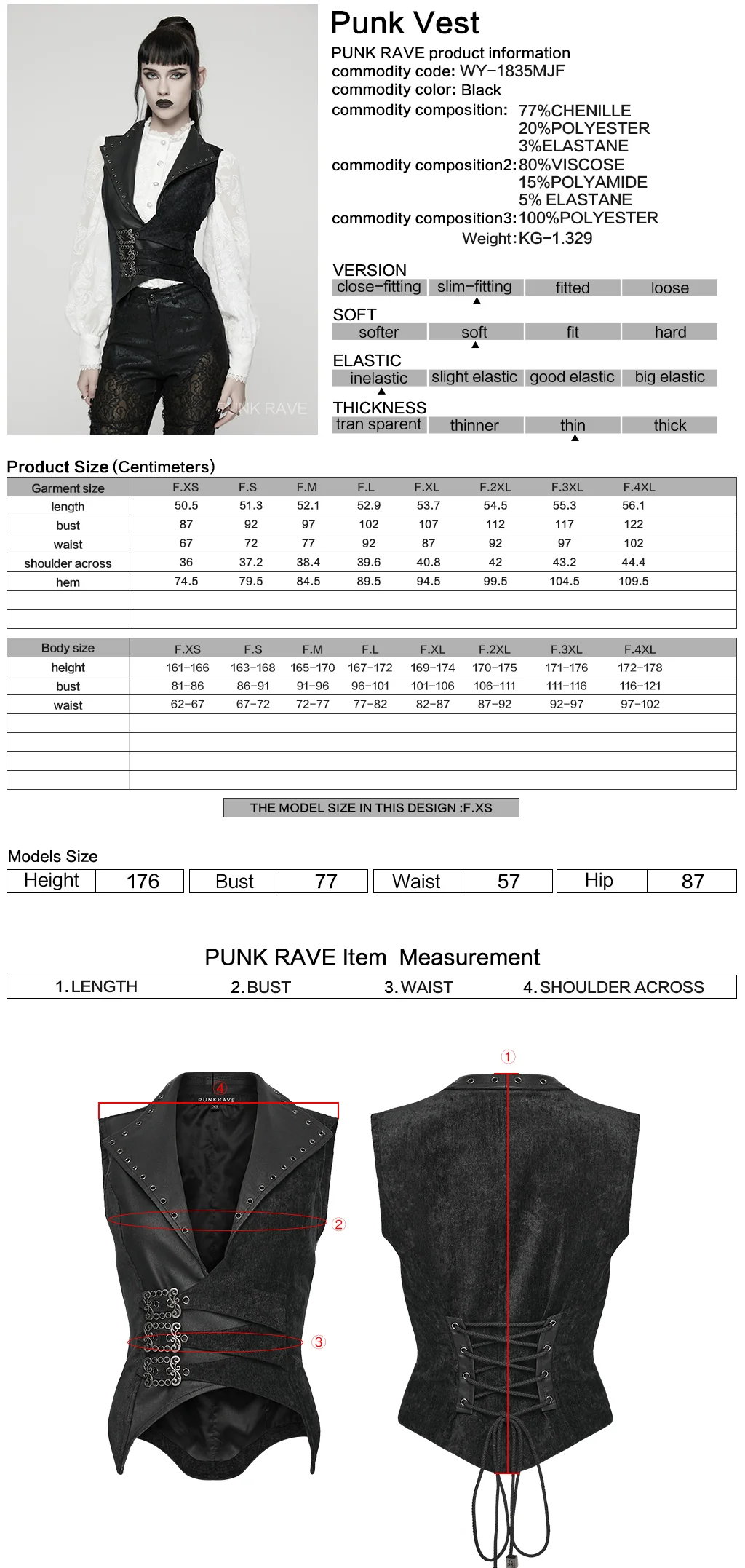 WY-1835MJF Gothic Black Leather Buckle Punk Vest with Studded Collar - Image 2