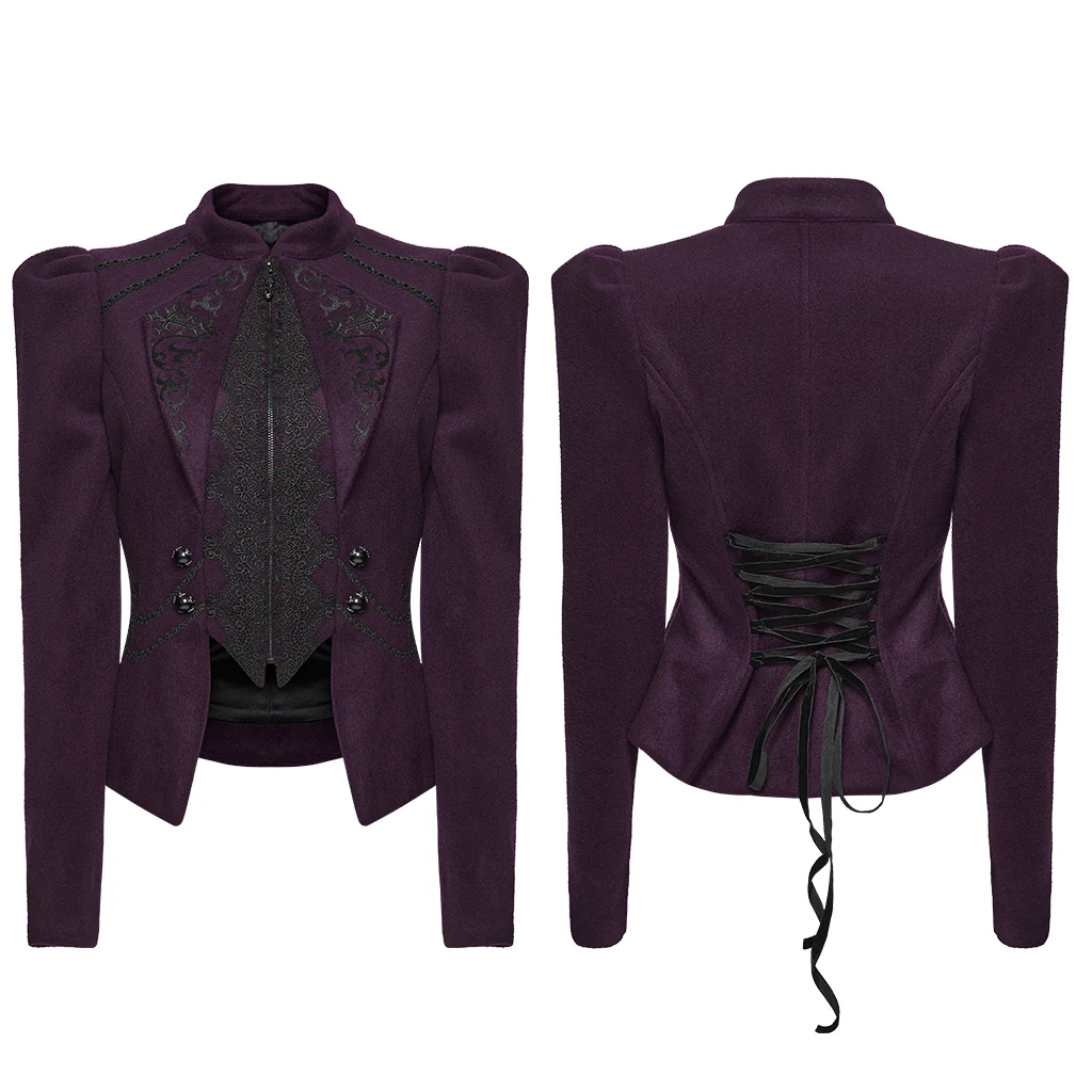 WY-1841EDF Gothic Coat Elegant Tailored Black Embroidered Victorian Design - Image 15