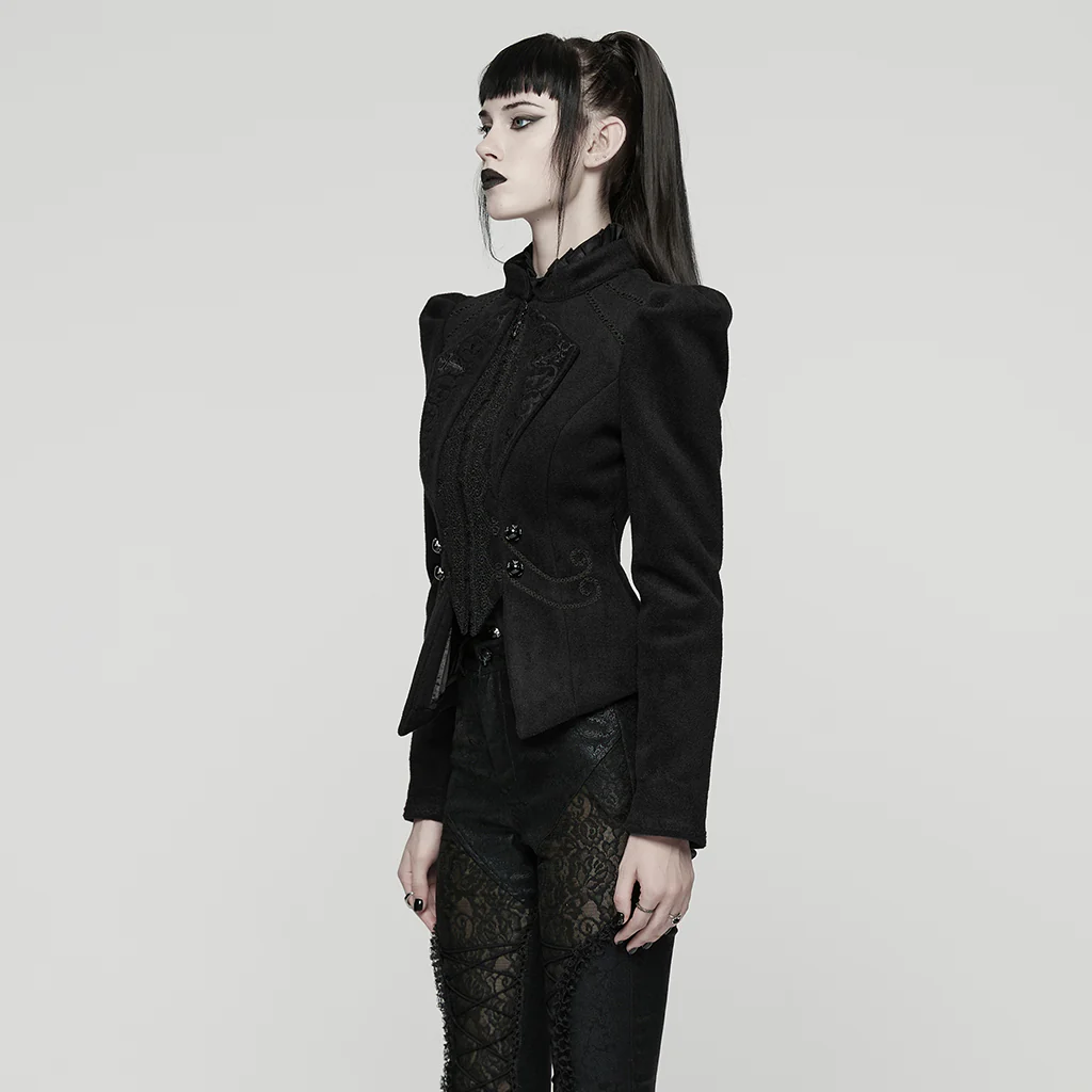 WY-1841EDF Gothic Coat Elegant Tailored Black Embroidered Victorian Design - Image 3