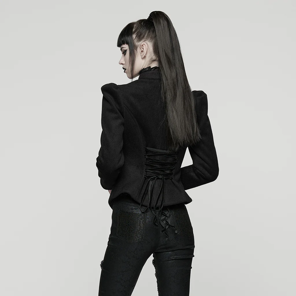 WY-1841EDF Gothic Coat Elegant Tailored Black Embroidered Victorian Design - Image 4