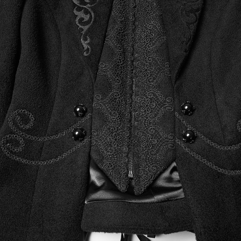 WY-1841EDF Gothic Coat Elegant Tailored Black Embroidered Victorian Design - Image 9