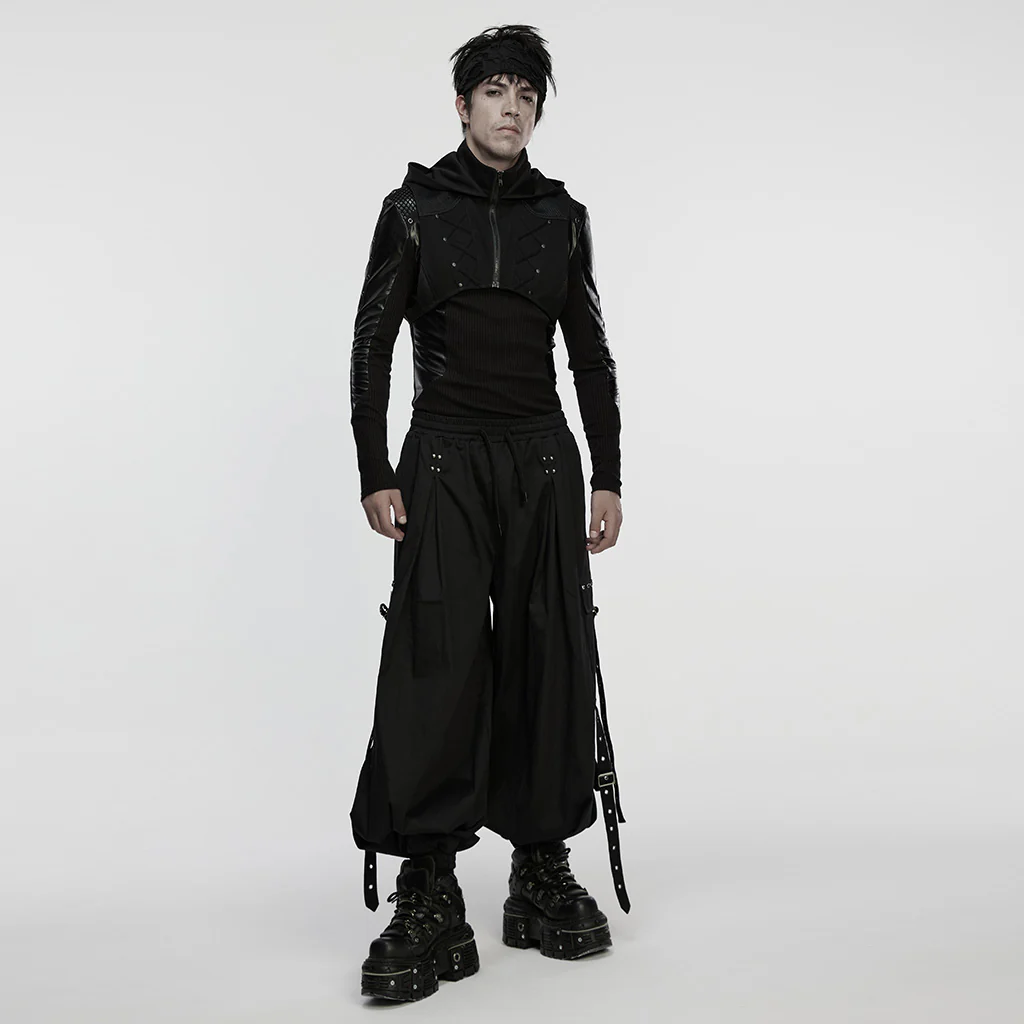 WY-1844MJM Mens Sleeveless Zippered Punk Vests with Hooded Spiked Design - Image 5