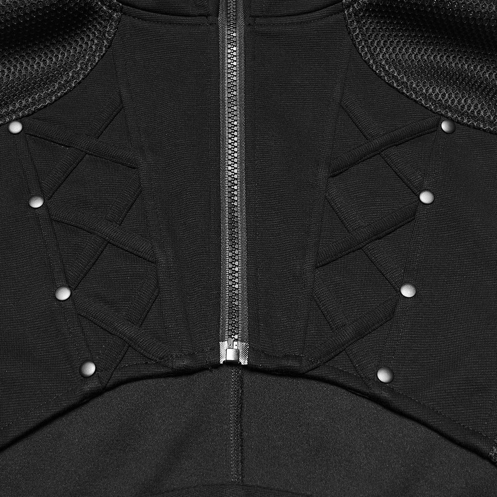 WY-1844MJM Mens Sleeveless Zippered Punk Vests with Hooded Spiked Design - Image 7
