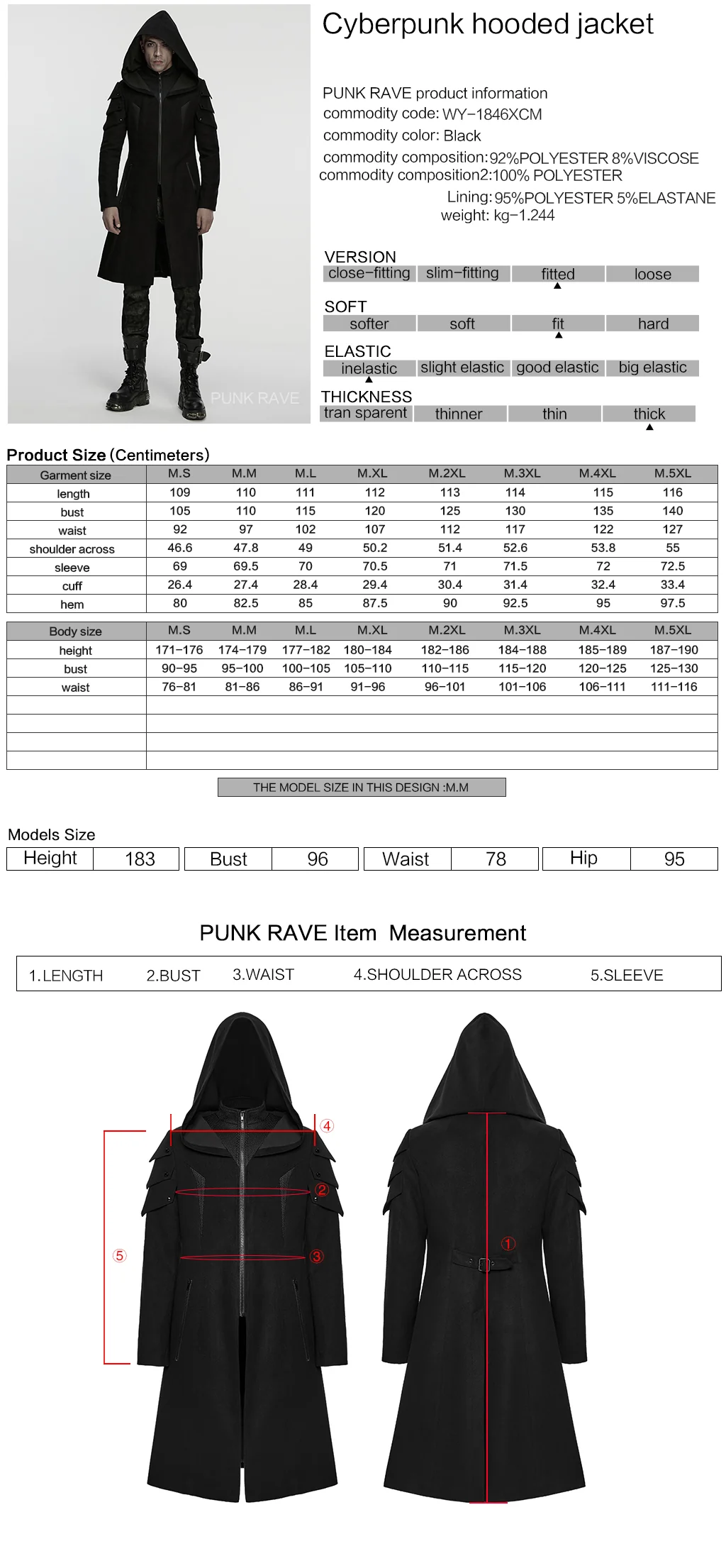 WY-1846XCM Gothic Hooded Punk Coat with Steampunk Shoulder Details - Image 2
