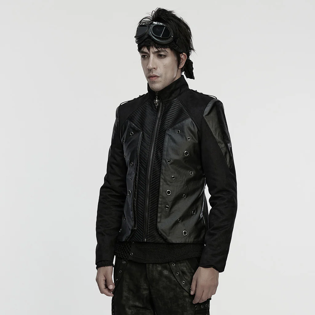 WY-1848XDM Mens Steampunk Leather Punk Jacket with Rivet Detailing - Image 3