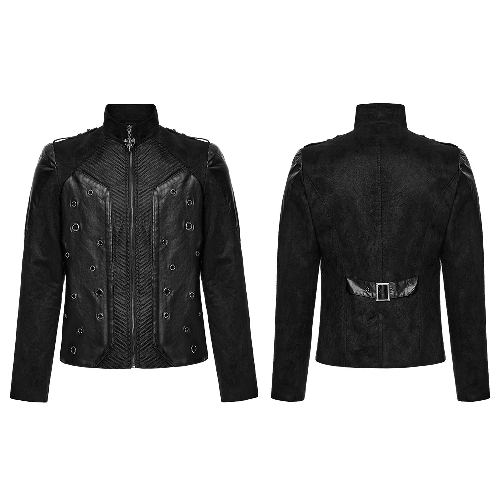 WY-1848XDM Mens Steampunk Leather Punk Jacket with Rivet Detailing - Image 6