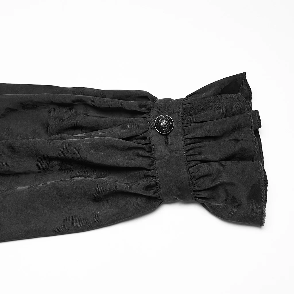 WY-1849CCM Gothic Shirts Elegant Black Embroidered Victorian Blouse with Ruffled Collar - Image 10