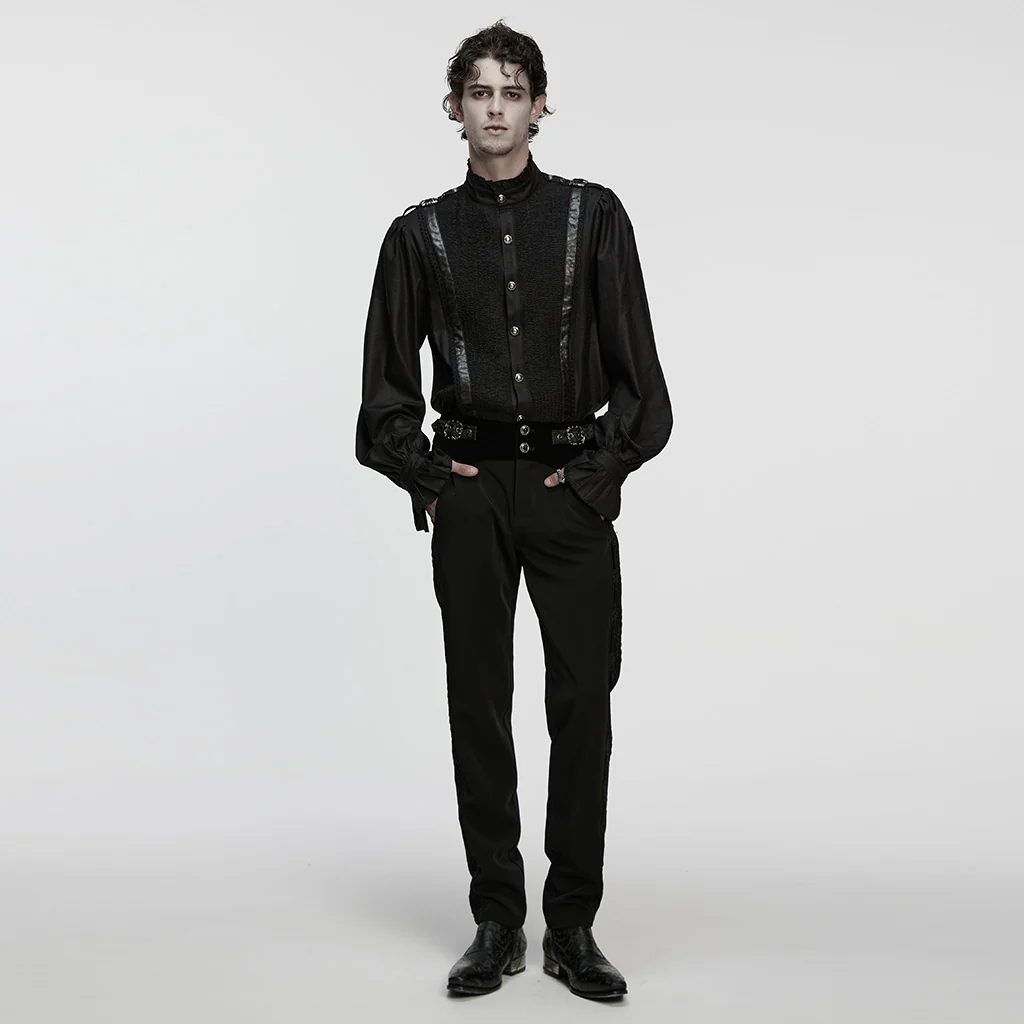 WY-1853CCM Gothic Shirts Men Vintage Black Ruffled Sleeve Button Up - Image 5