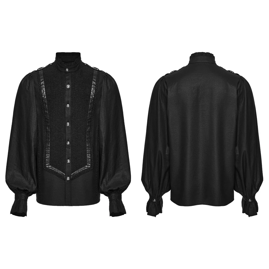 WY-1853CCM Gothic Shirts Men Vintage Black Ruffled Sleeve Button Up - Image 6