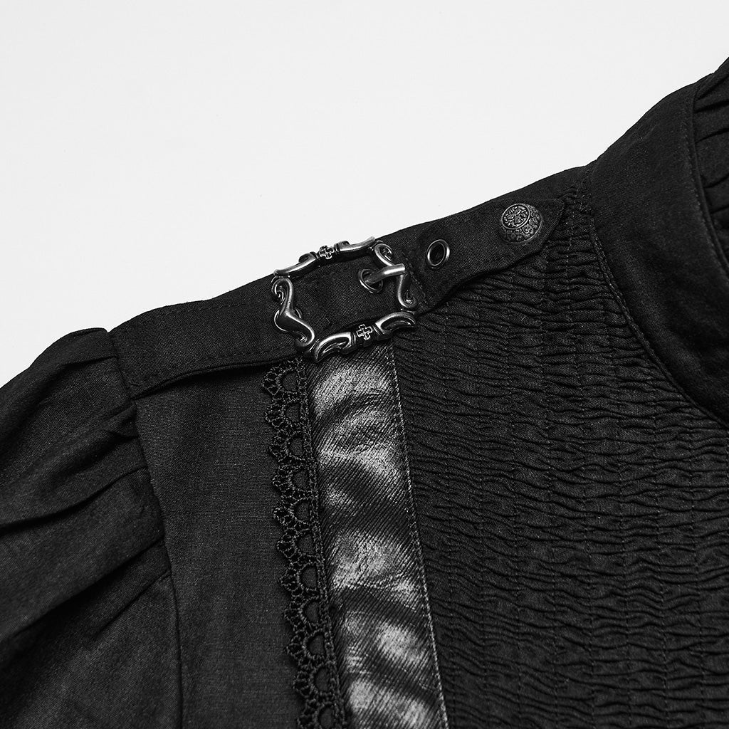 WY-1853CCM Gothic Shirts Men Vintage Black Ruffled Sleeve Button Up - Image 7