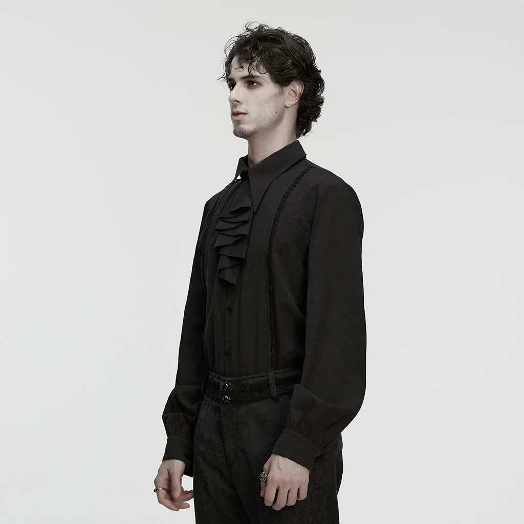 WY-1855CCM Mens Gothic Shirts Victorian Ruffled Long Sleeve Dress Shirt - Image 14