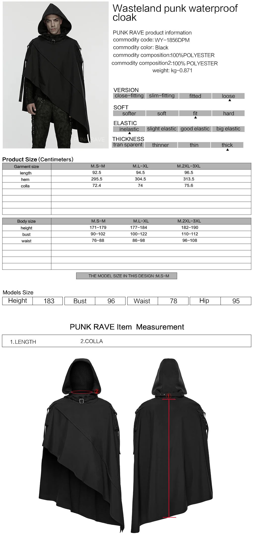 WY-1856DPM Gothic Asymmetrical Punk Coat with Hood and Buckle Detail - Image 2