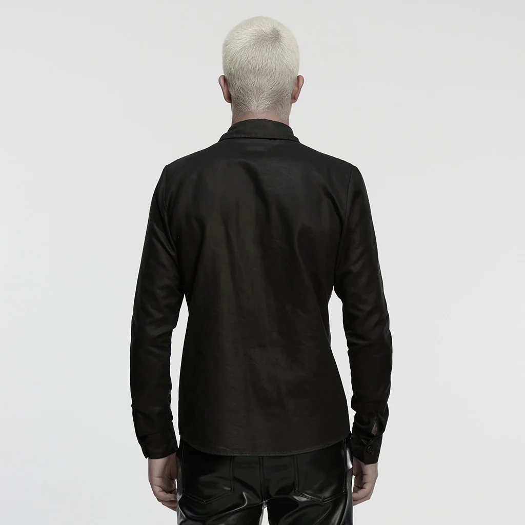 WY-1857CCM Edgy Rivet Long Sleeve Black Punk Shirts Design - Image 4