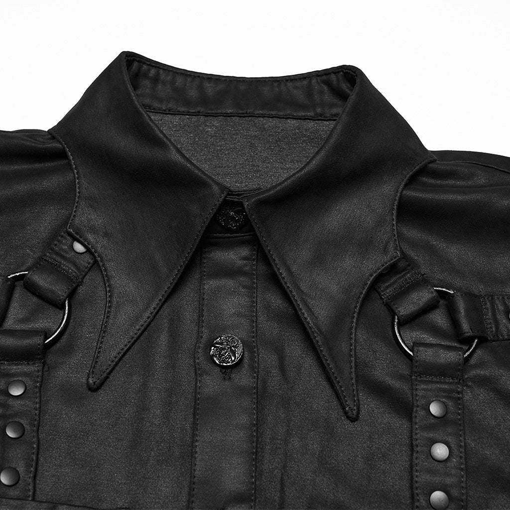 WY-1857CCM Edgy Rivet Long Sleeve Black Punk Shirts Design - Image 7