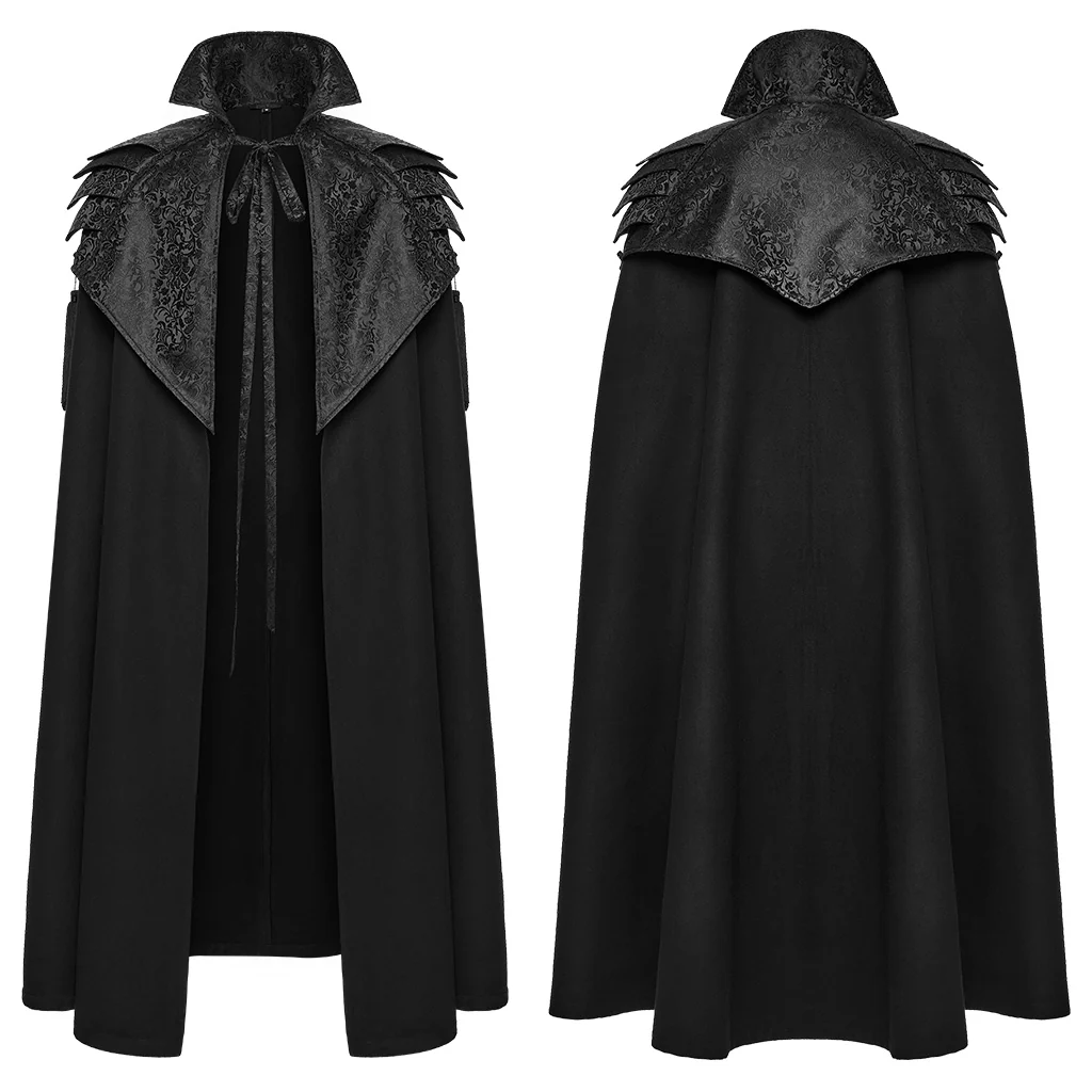WY-1858DPM Gothic Coat Mens Dark Steampunk Cape with High Collar Design - Image 6