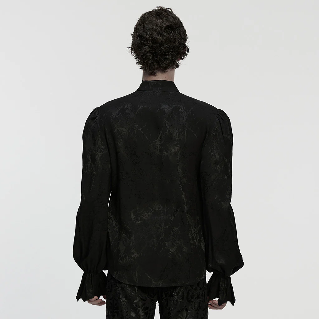 WY-1859CCM Gothic Shirts Vintage Style Black Brocade Buttoned Top - Image 4