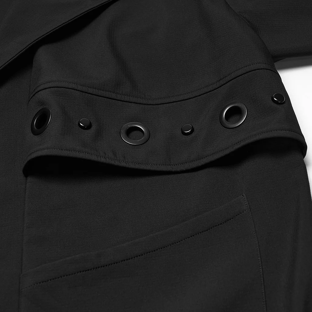 WY-1860XCM Hooded Black Punk Jackets with Grommet Detail and Zipper Closure - Image 7