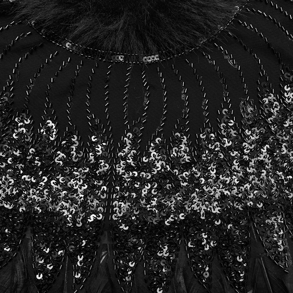 WY-1861DPF Gothic Feather Sequin Cape Black Fur Trim Accessory - Image 7