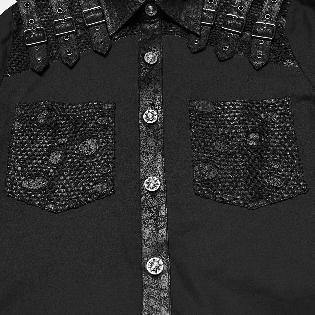 WY-1862CCM Gothic Punk Shirts with Leather Accents and Buckle Details - Image 8