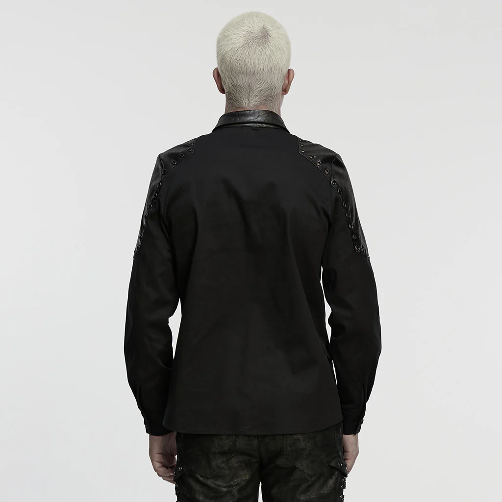 WY-1863CCM Edgy Gothic Punk Shirts with Leather Panel Detailing - Image 4