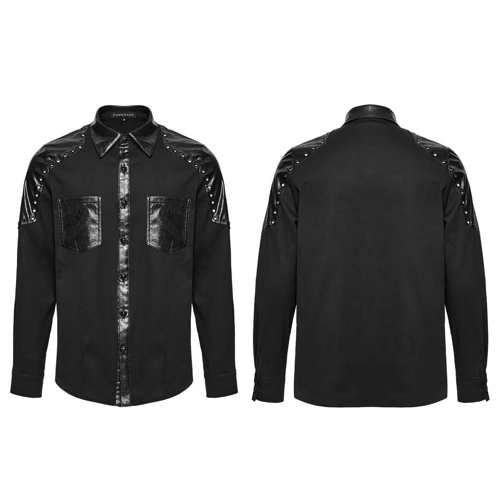 WY-1863CCM Edgy Gothic Punk Shirts with Leather Panel Detailing - Image 6