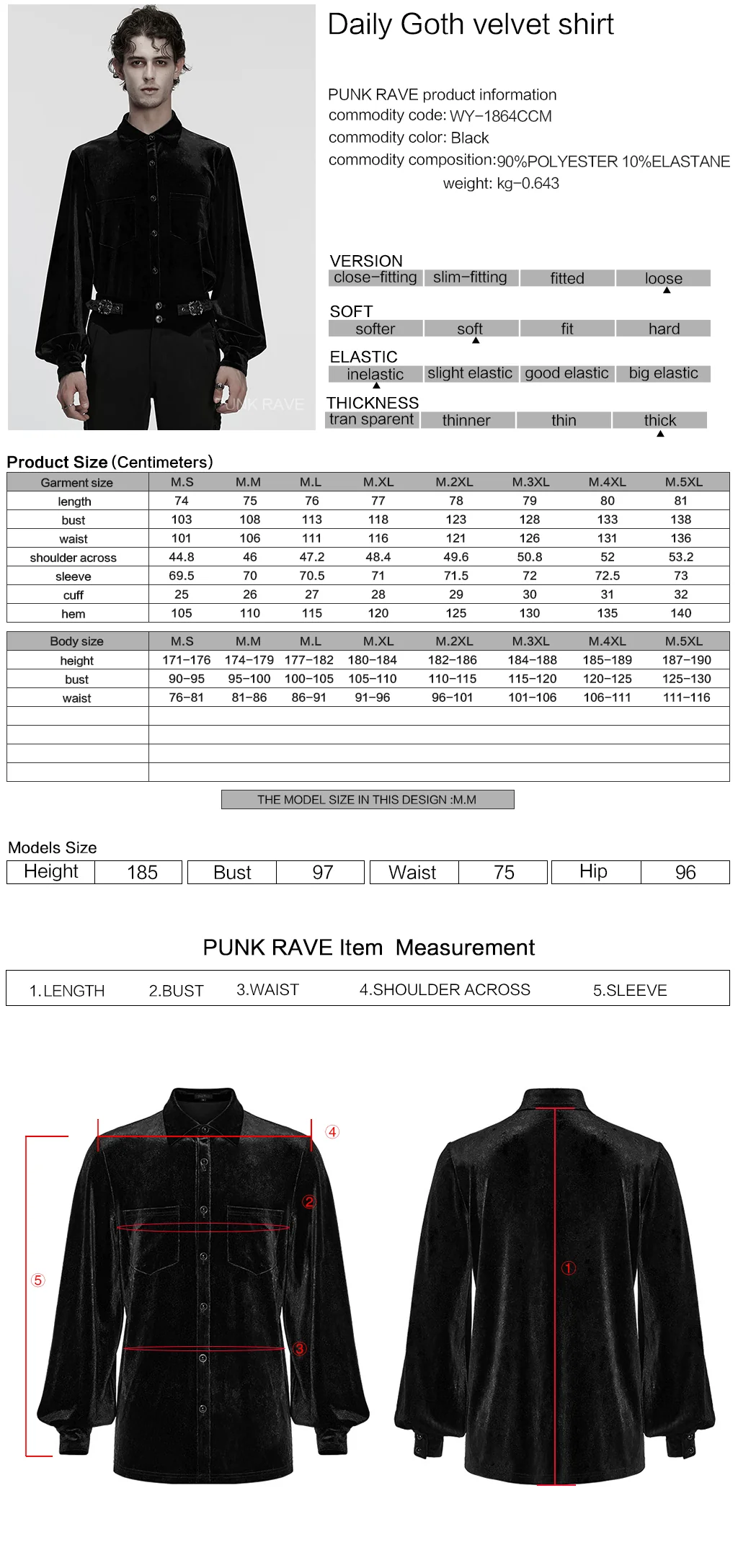 WY-1864CCM Velvet Gothic Shirts Emerald Green Button-Up Long Sleeve Mystery - Image 12