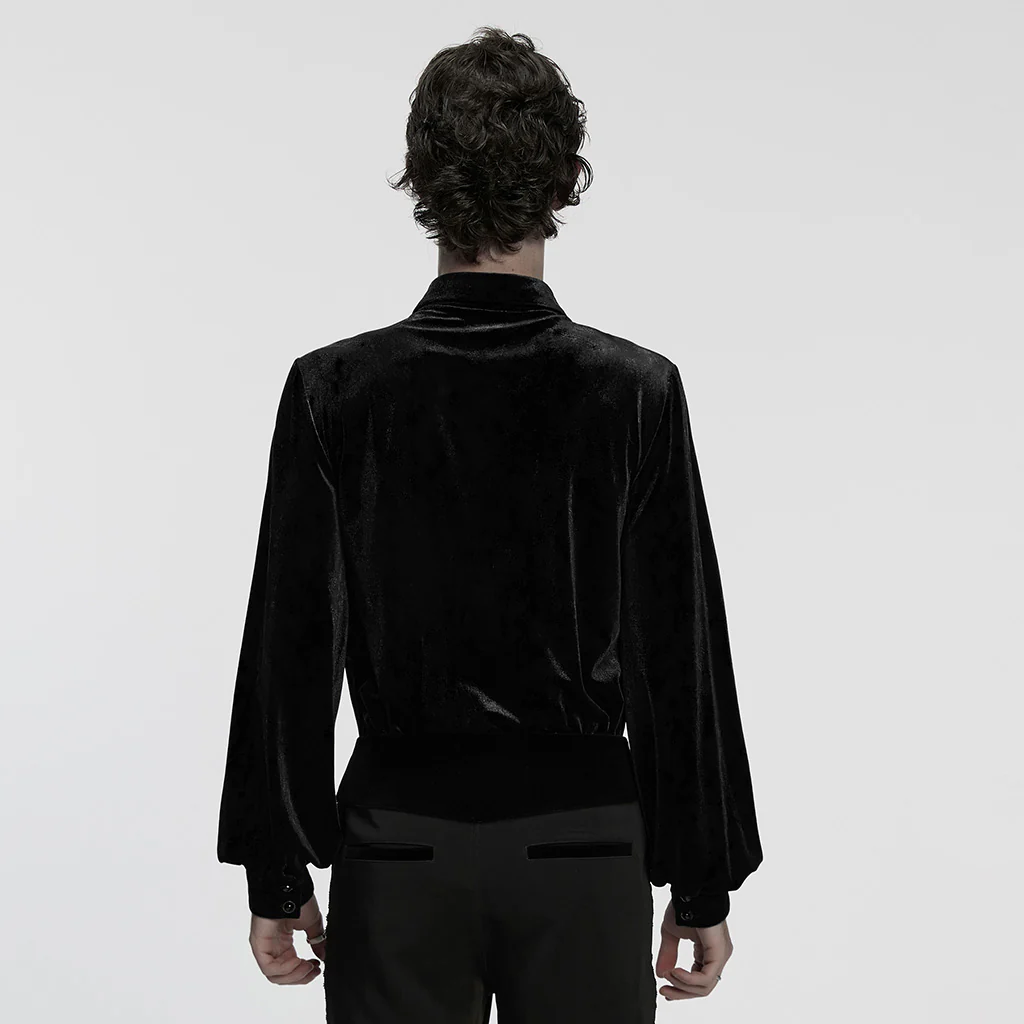 WY-1864CCM Velvet Gothic Shirts Emerald Green Button-Up Long Sleeve Mystery - Image 15